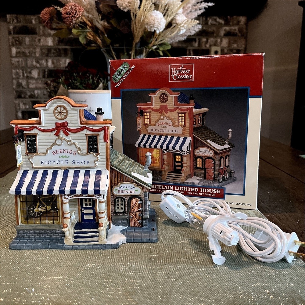 Lemax Village Harvest Crossing Porcelain Bernie's Bicycle Shop 2001